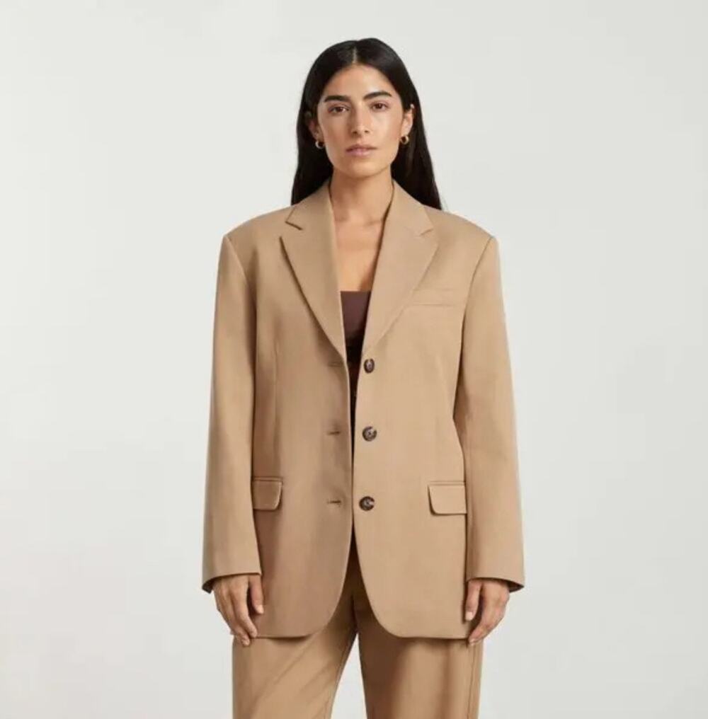 Everlane The 80's Blazer Ash Brown 3 Button Front Long Sleeve Women's 8 NWT